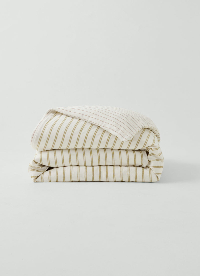 Mina Stripe Linen Cotton Duvet Cover | Ivory/Olive/Caramel