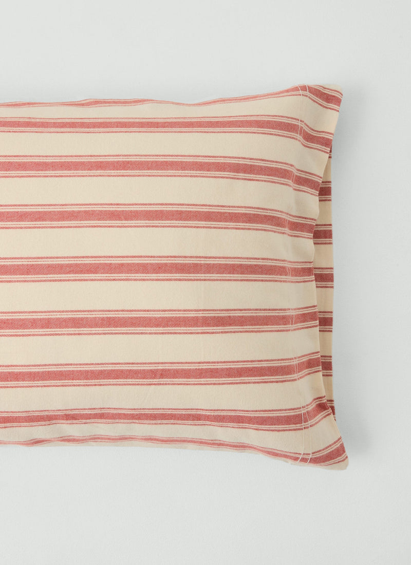 Fjord Flannel Stripe Cotton Pillowcase Set | Rosehip/Ecru