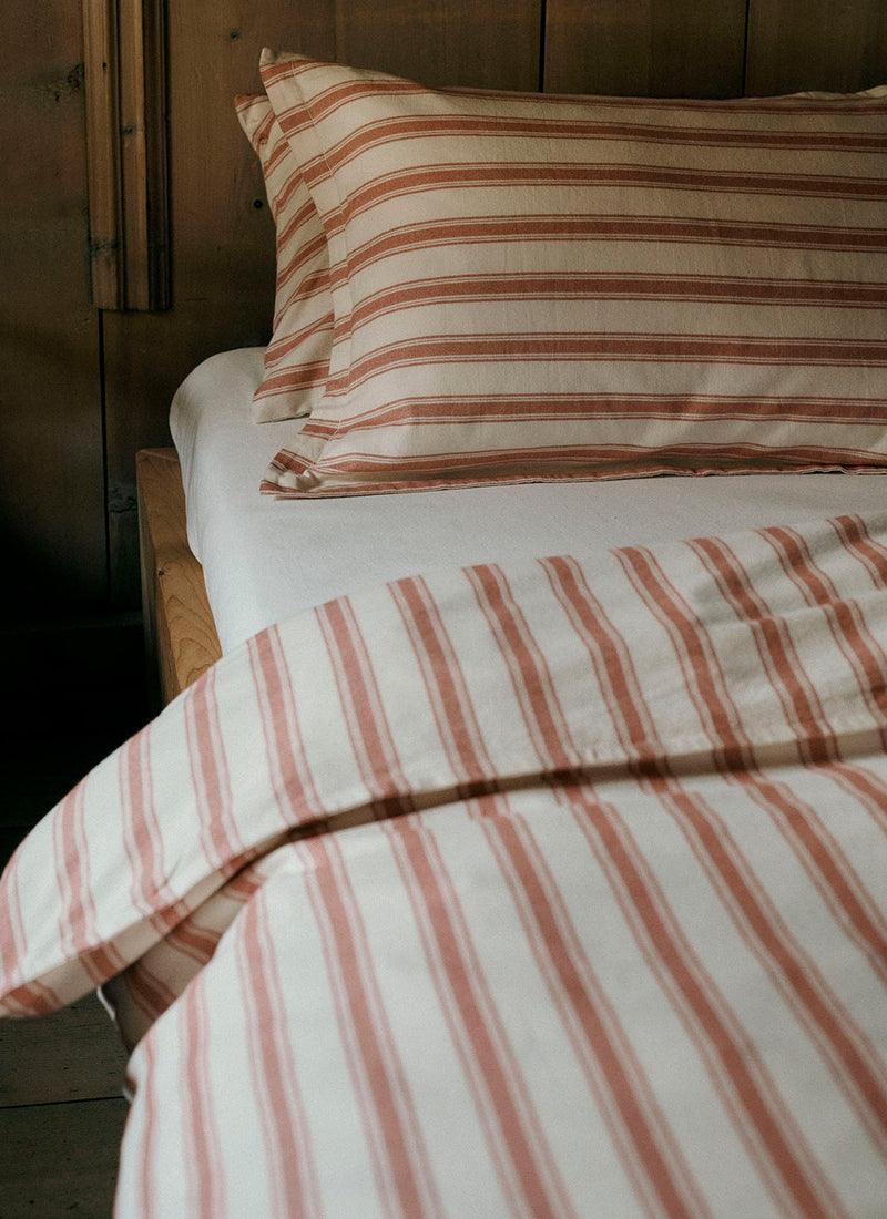 Fjord Flannel Stripe Duvet Cover | Rosehip/Ecru
