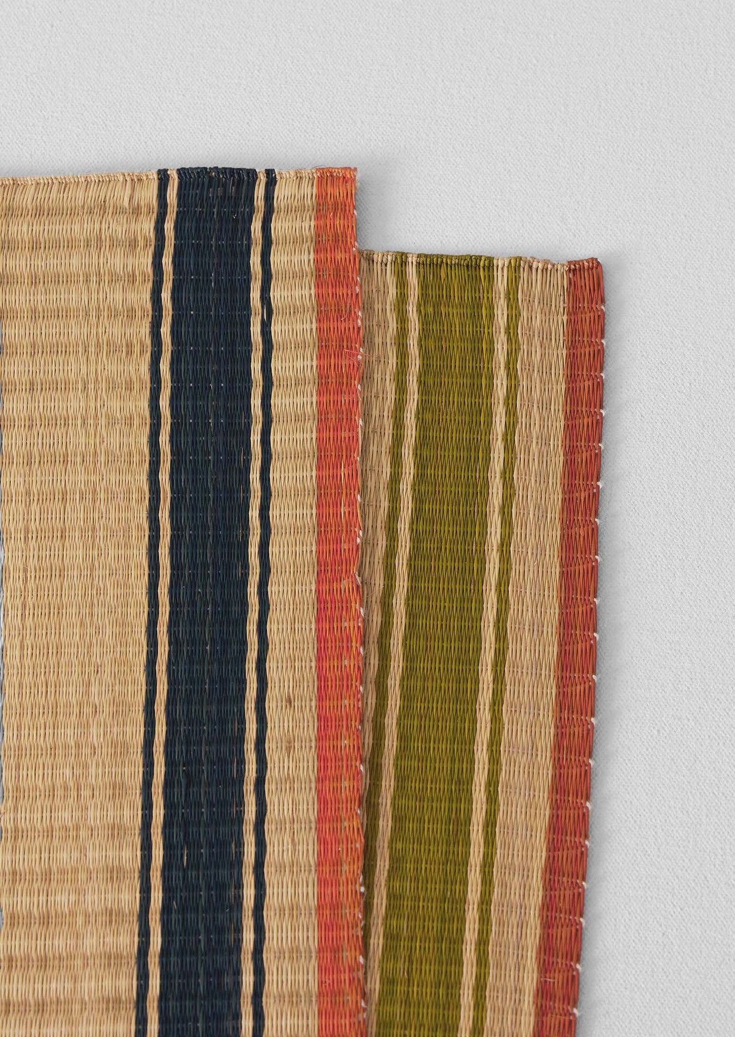 Border Stripe Madur Grass Placemat | Natural/Olive