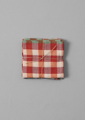 Hand Woven Check Napkin Set | Poppy/Citron