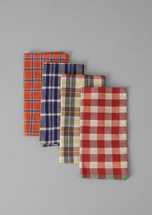 Hand Woven Check Napkin Set | Poppy/Citron