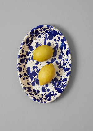 Splatter Enamel Platter | Cream/Blue