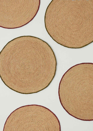 Contrast Edge Raffia Placemat | Natural/Olive