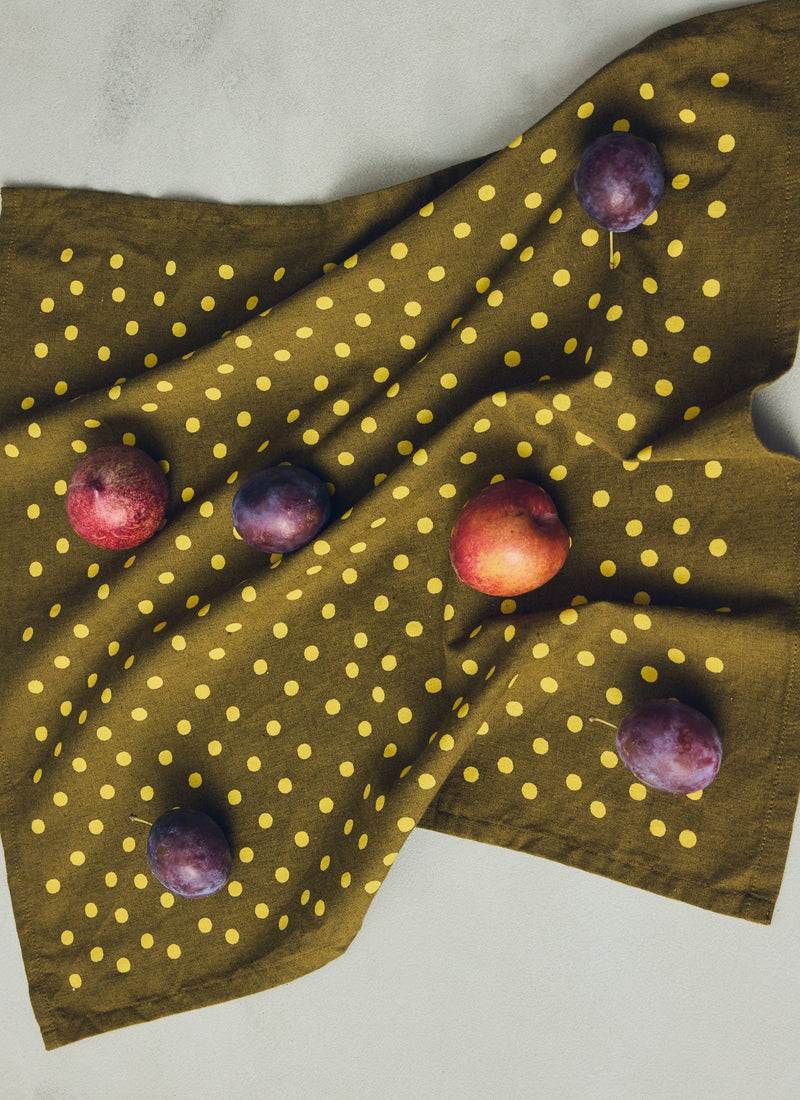 Dotty Print Cotton Linen Napkin | Olive/Lemon