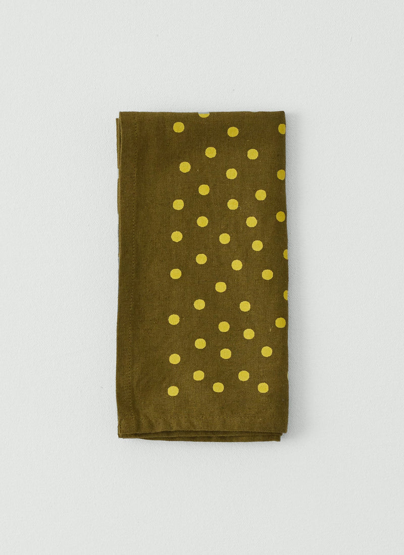 Dotty Print Cotton Linen Napkin | Olive/Lemon