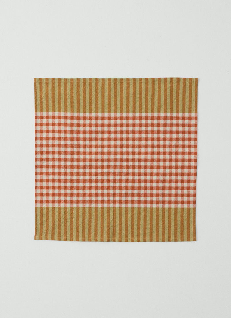Hand Woven Siesta Check Napkin | Peach/Bright Olive