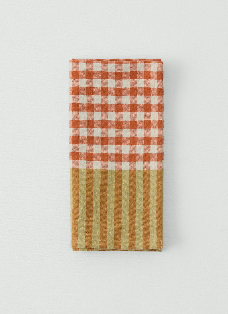 Hand Woven Siesta Check Napkin | Peach/Bright Olive