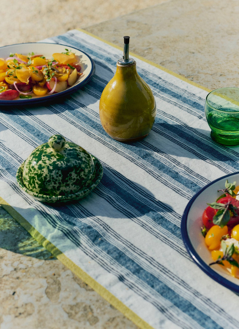 Chef Stripe Linen Table Runner | Ecru/Multi Blue