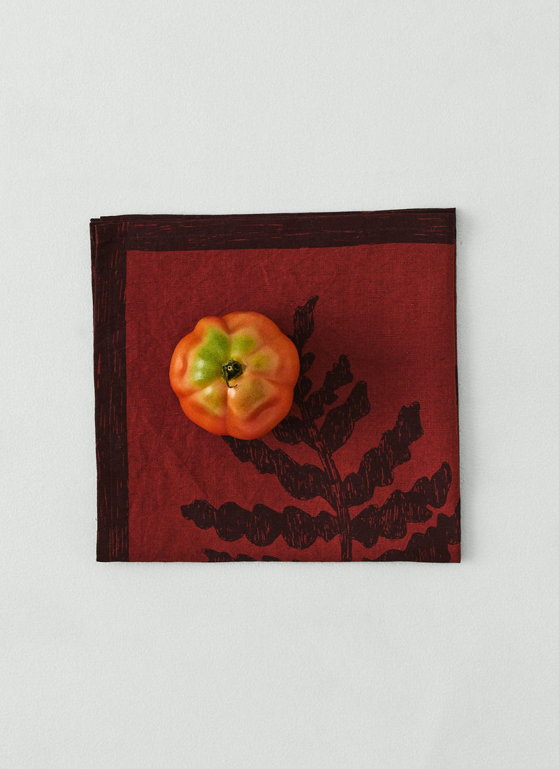 Fern Print Linen Cotton Napkin | Rust/Plum
