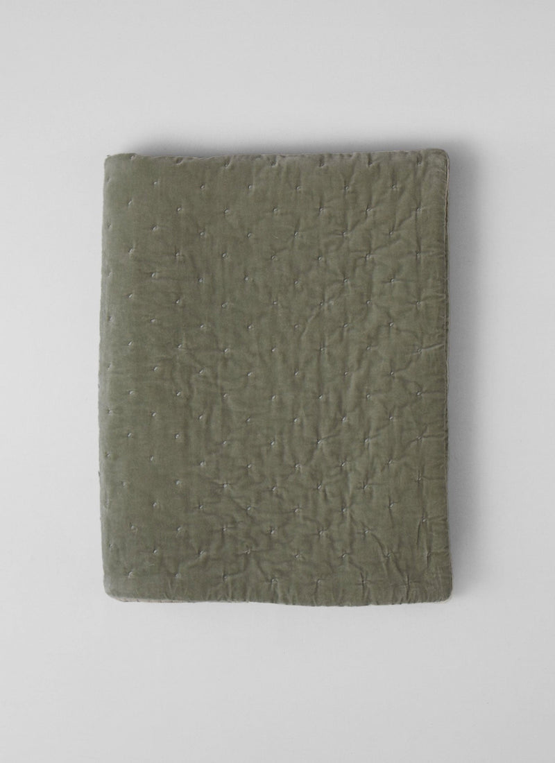 Hand Quilted Velvet Throw | Sage/Natural