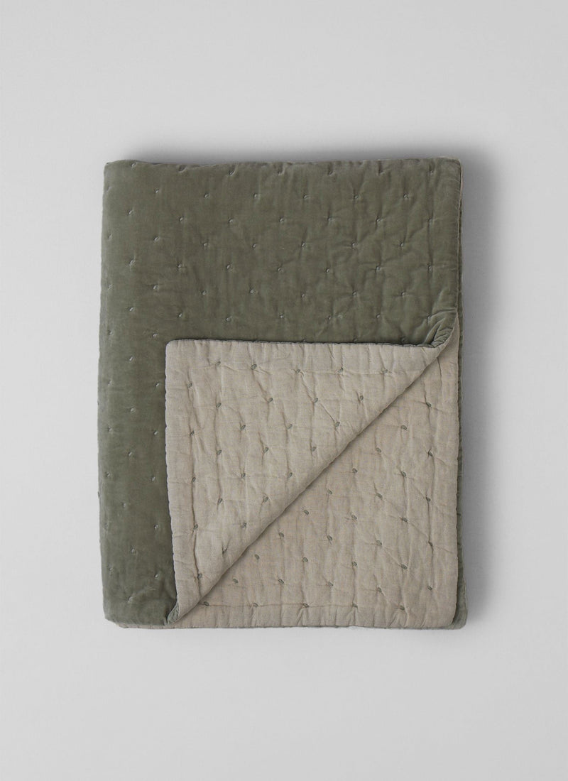 Hand Quilted Velvet Throw | Sage/Natural