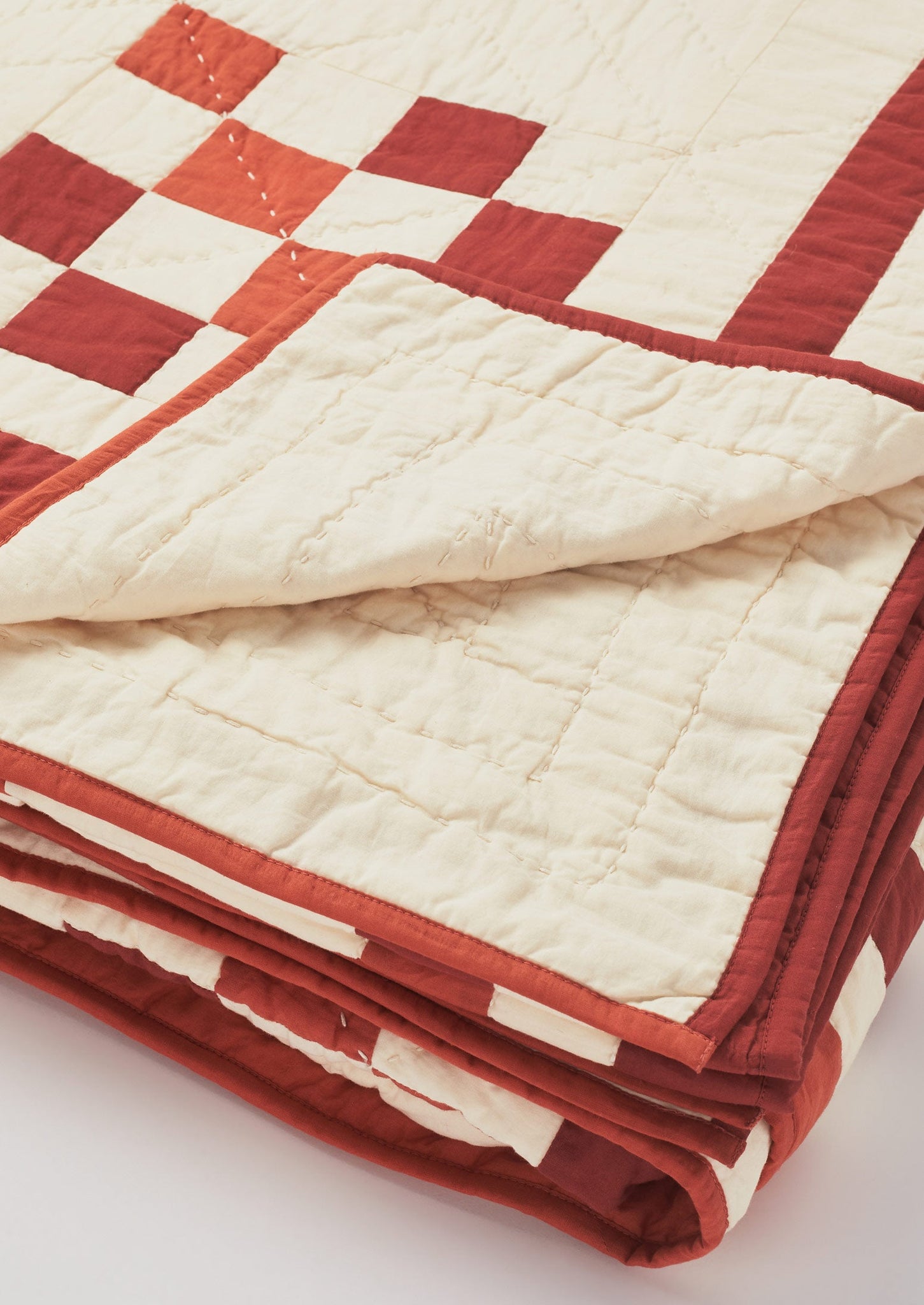 Geo Block Patchwork Cotton Quilt | Clay Red/Deep Coral