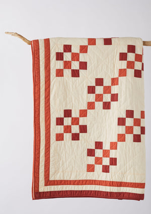 Geo Block Patchwork Cotton Quilt | Clay Red/Deep Coral