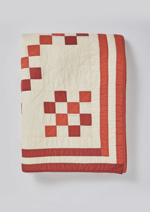 Geo Block Patchwork Cotton Quilt | Clay Red/Deep Coral