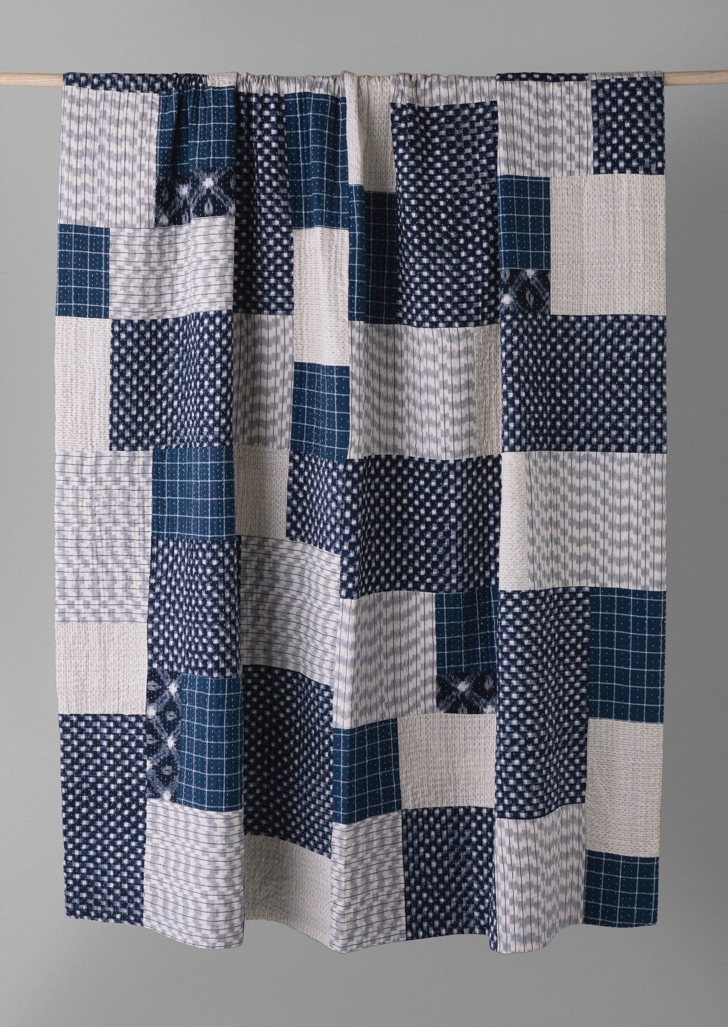 Remnant Ikat Patchwork Quilt | Mixed Blues/Ecru