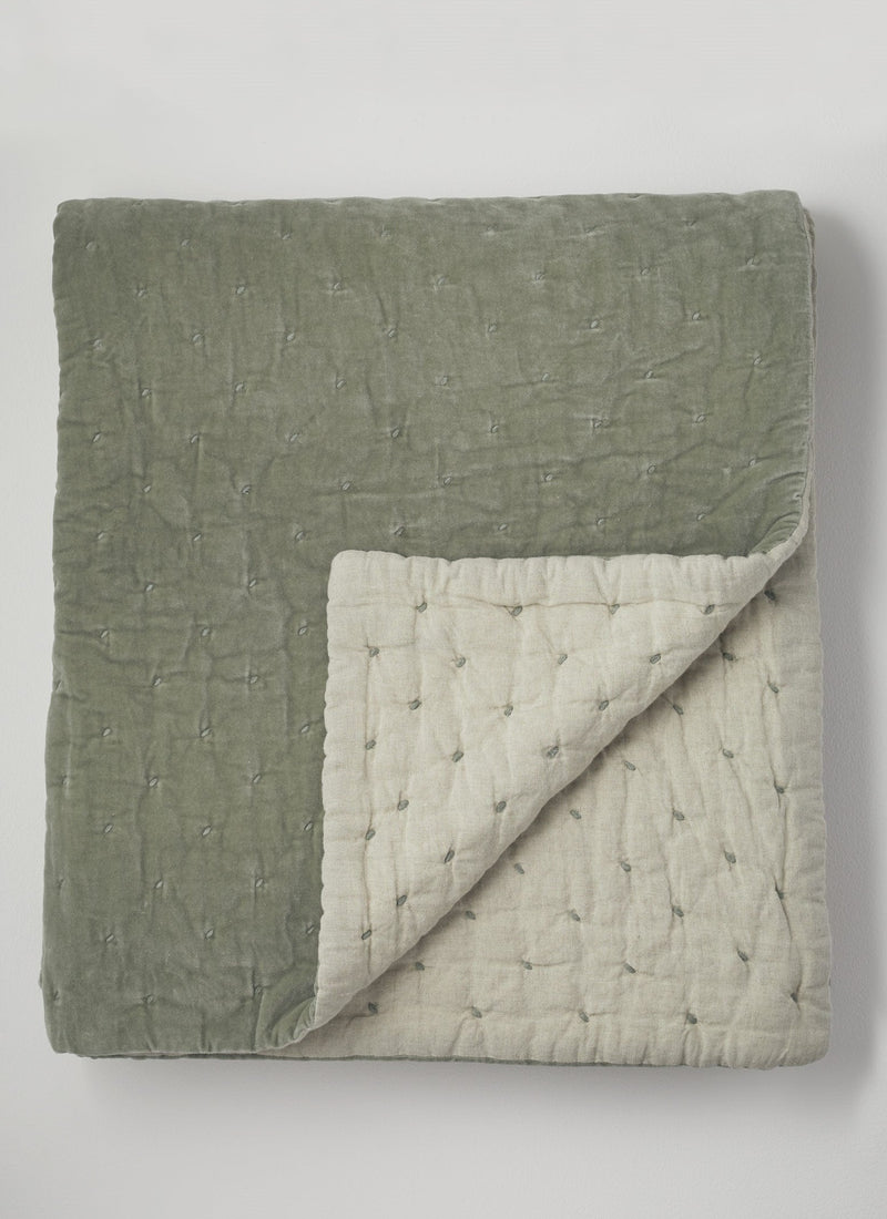 Large Hand Quilted Velvet Throw | Sage/Natural