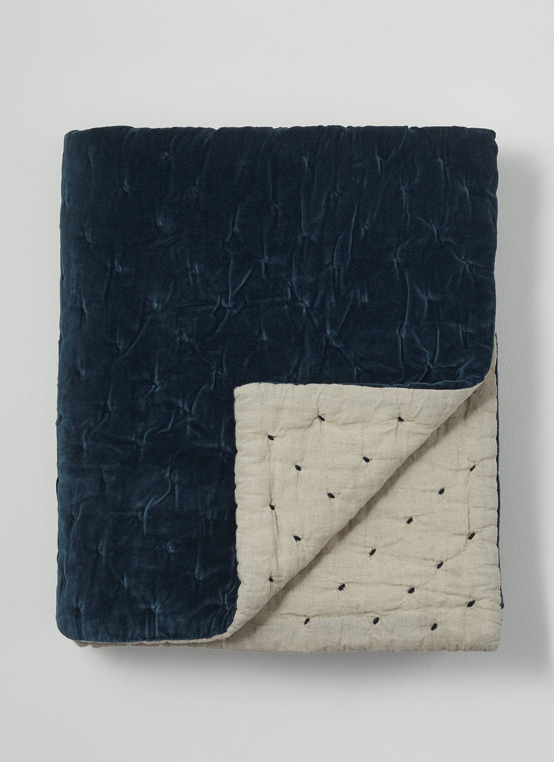 Large Hand Quilted Velvet Throw | Teal/Natural