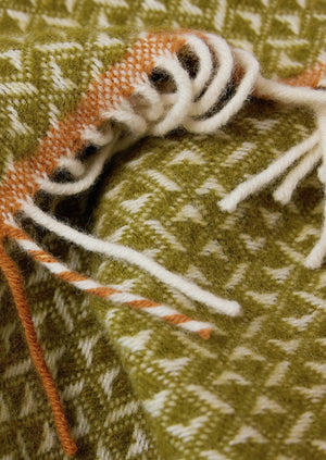 Geo Diamond Wool Blanket | Olive/Soft Coral