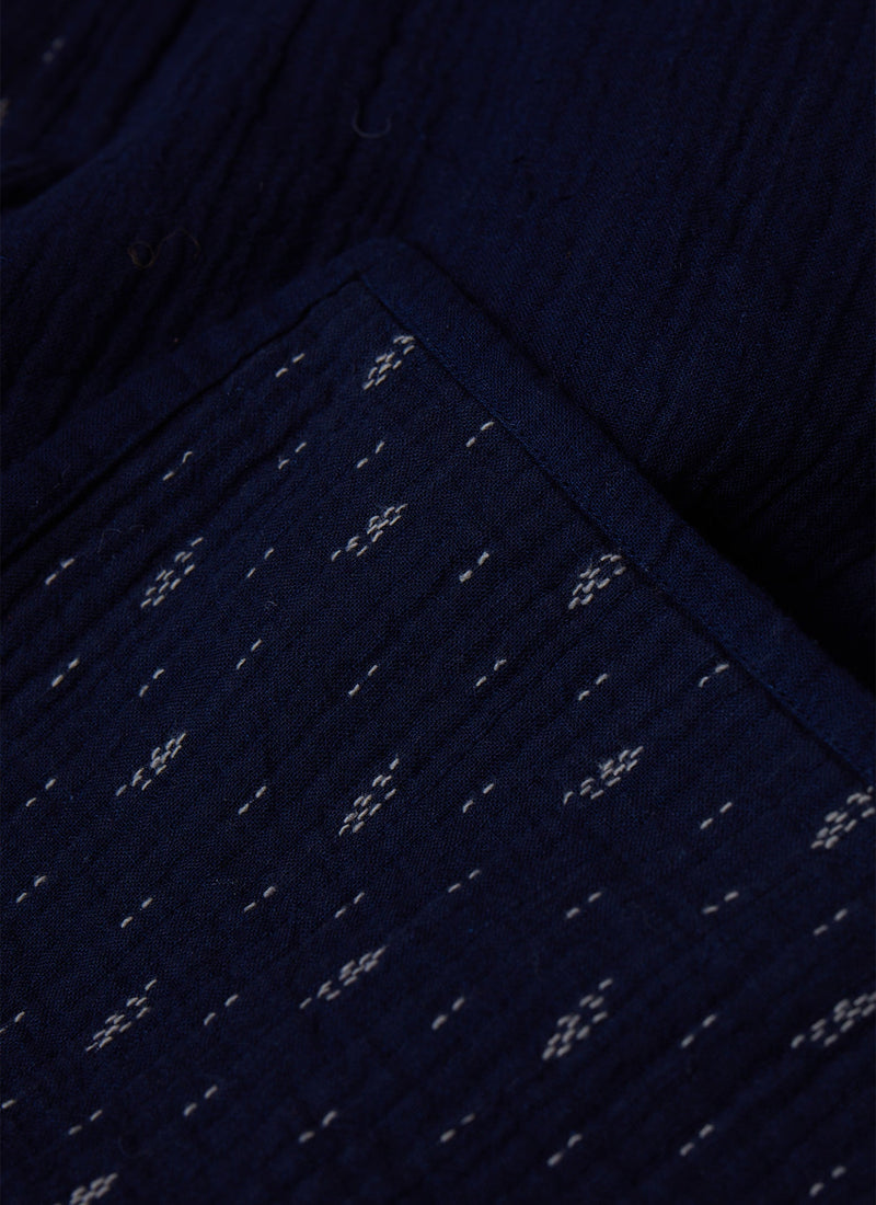 Dobby Stitch Cotton Throw | Indigo Blue