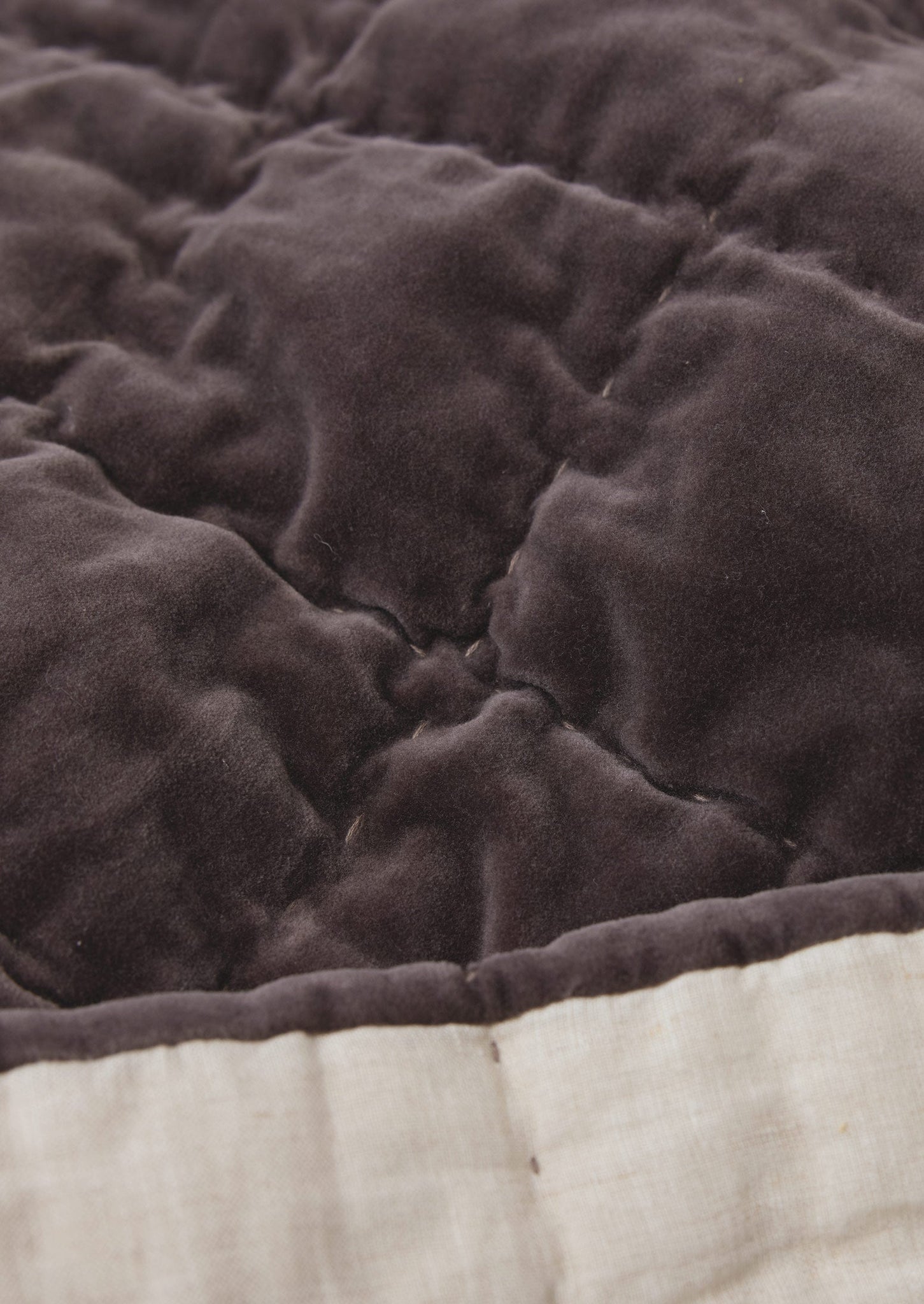 Hand Stitched Velvet Bedspread | Smoke/Natural