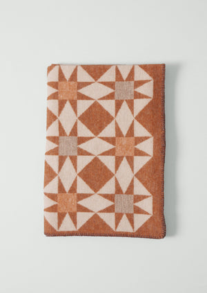 Jacquard Star Wool Blanket | Rust/Soft Peach