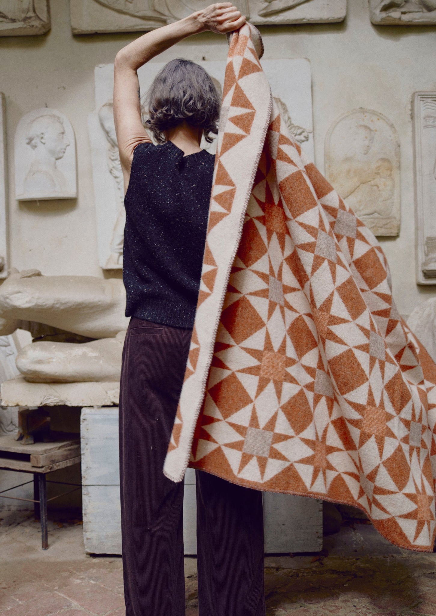 Jacquard Star Wool Blanket | Rust/Soft Peach