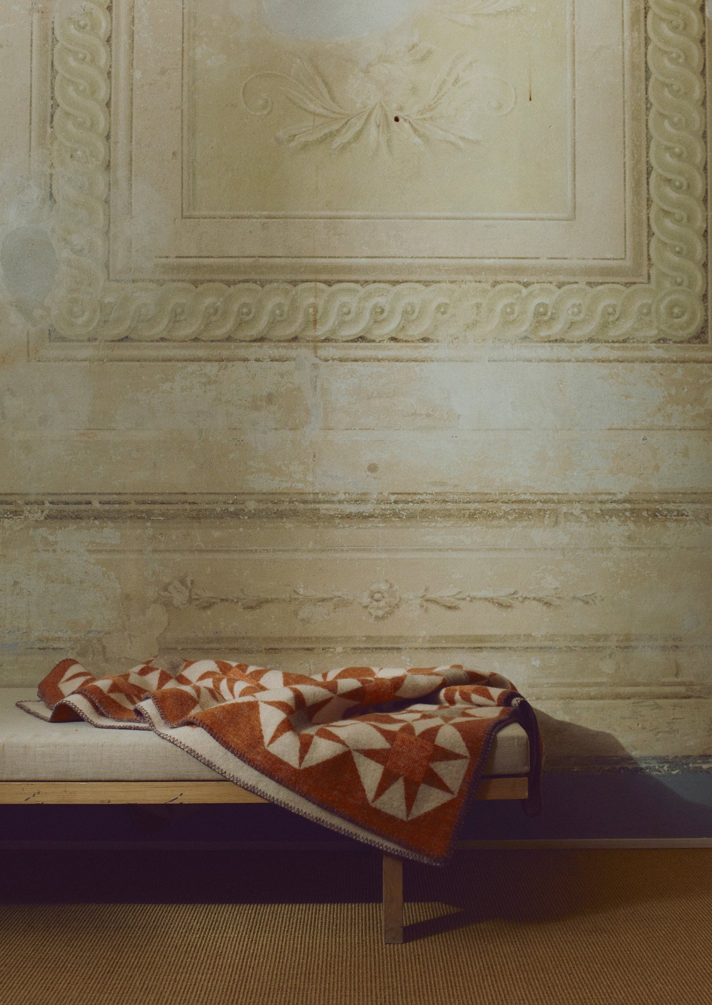 Jacquard Star Wool Blanket | Rust/Soft Peach