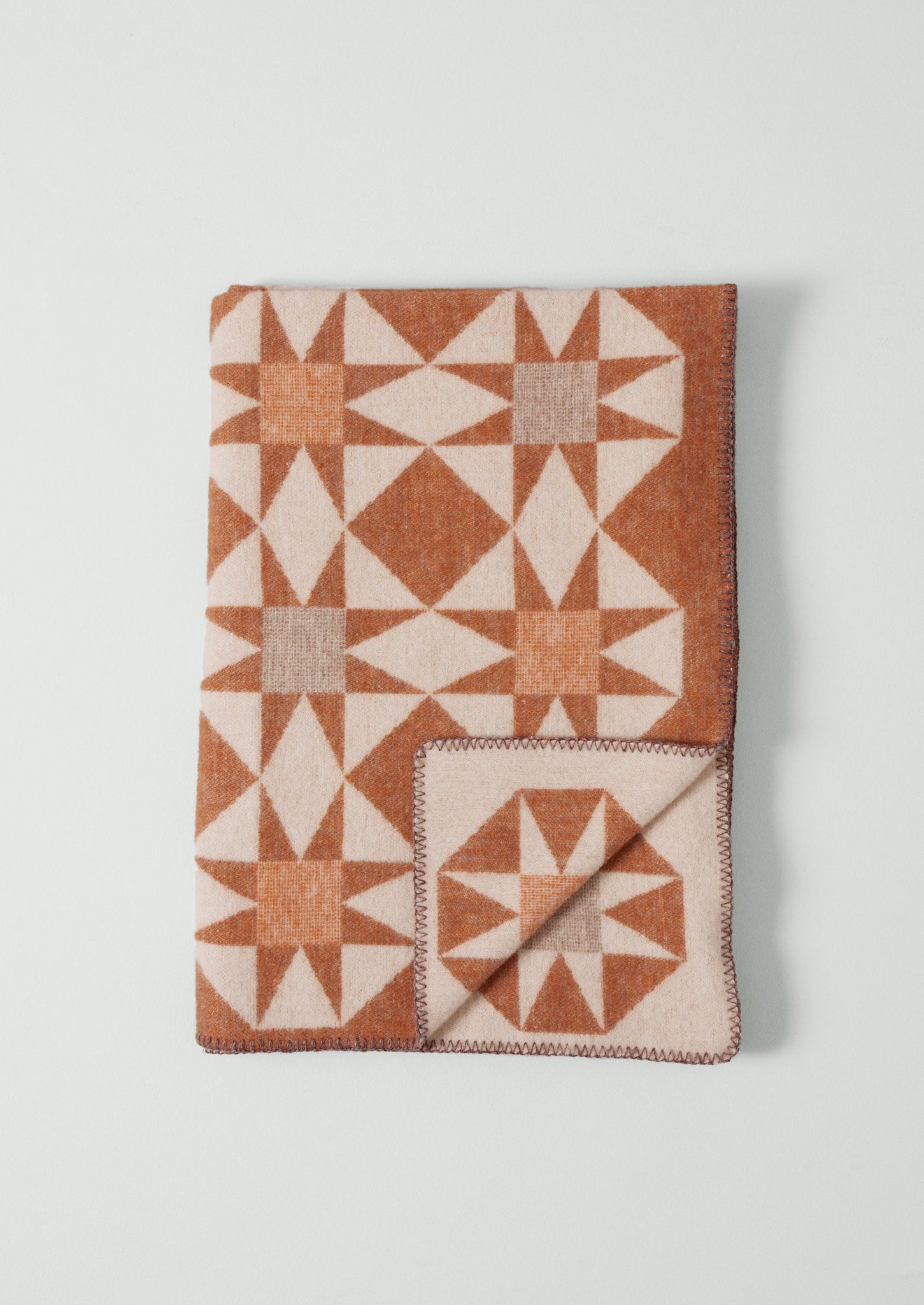 Jacquard Star Wool Blanket | Rust/Soft Peach