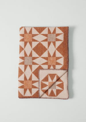 Jacquard Star Wool Blanket | Rust/Soft Peach