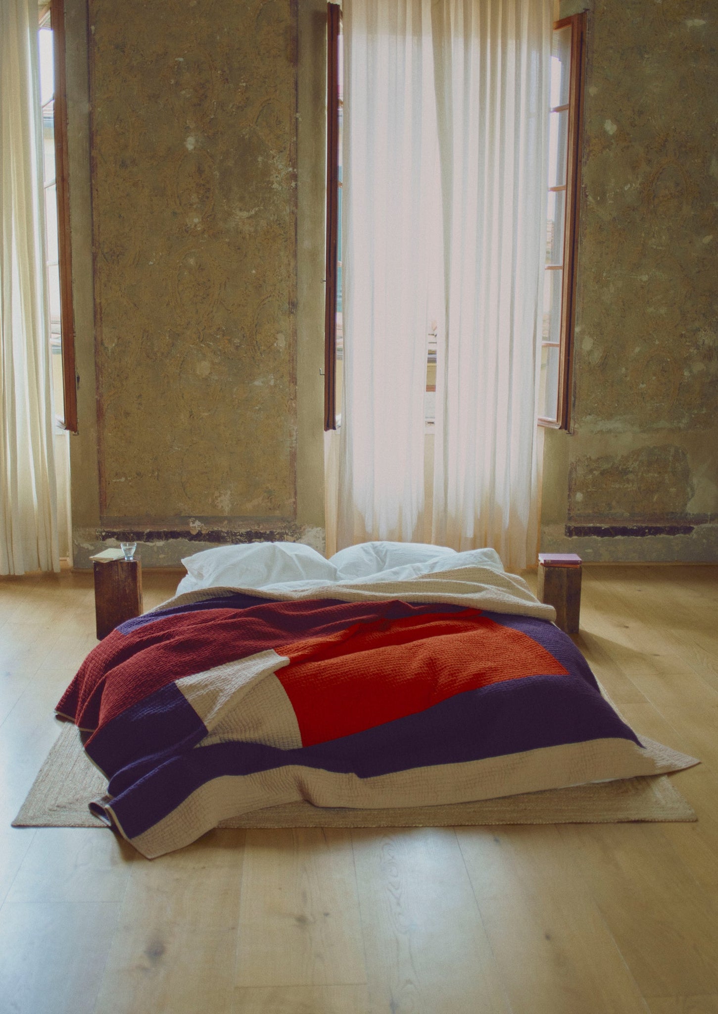 Colour Block Patchwork Quilt | Plum/Bright Coral