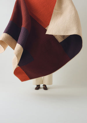 Colour Block Patchwork Quilt | Plum/Bright Coral