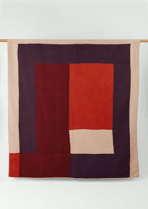 Colour Block Patchwork Quilt | Plum/Bright Coral