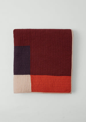 Colour Block Patchwork Quilt | Plum/Bright Coral