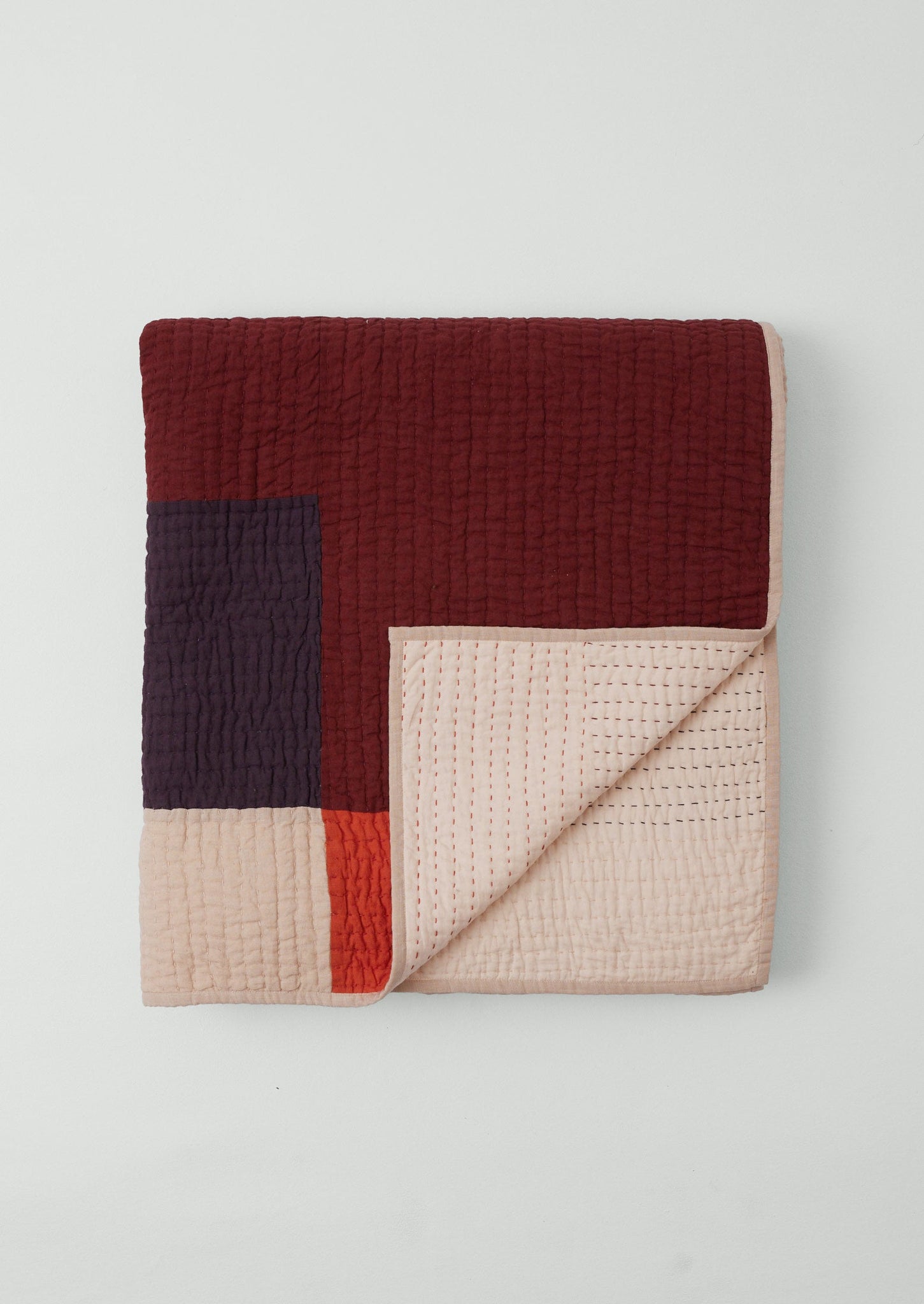 Colour Block Patchwork Quilt | Plum/Bright Coral