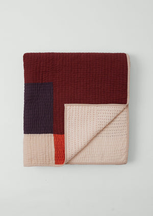 Colour Block Patchwork Quilt | Plum/Bright Coral