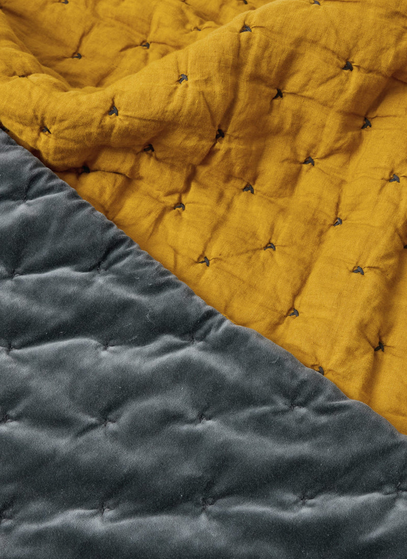 Contrast Colour Organic Velvet Quilt | Slate/Lichen