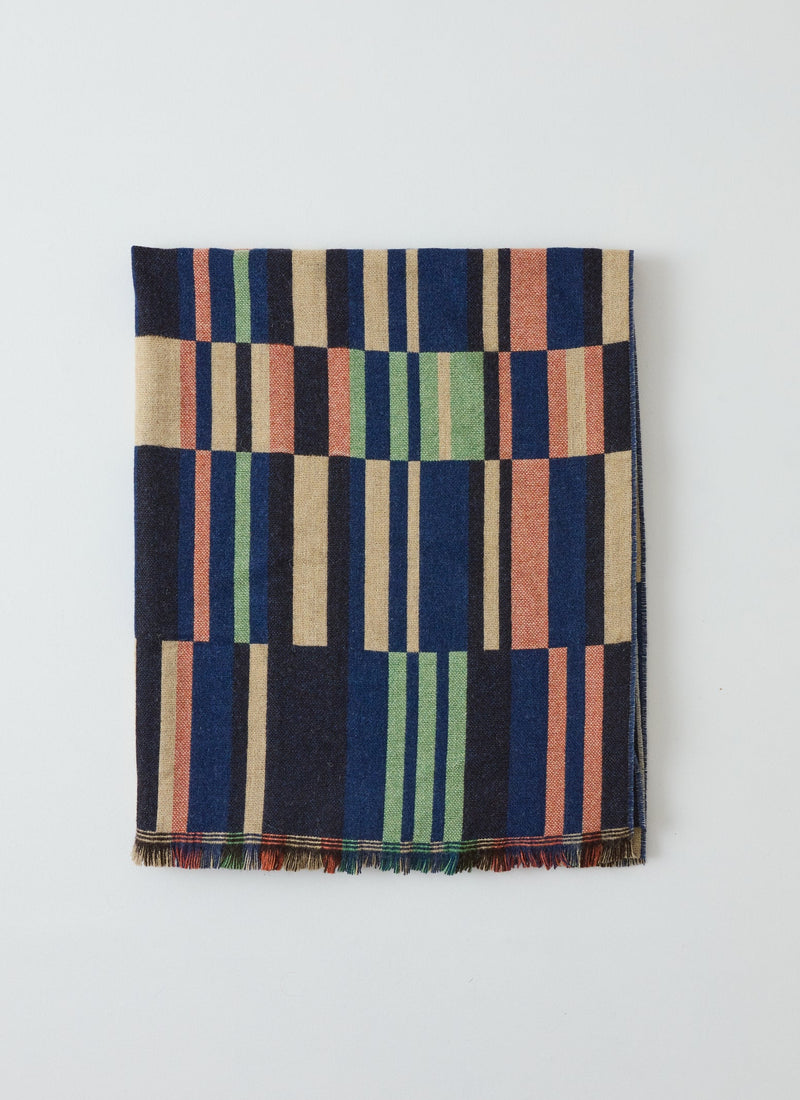 Bristol Weaving Mill Block Stripe Blanket | Deep Blue/Fern