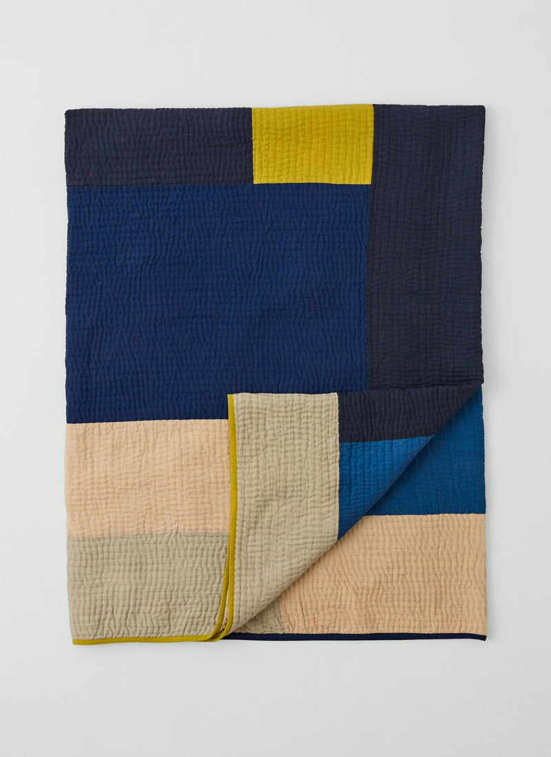 Celeste Cotton Patchwork Quilt | Indigo Blue/Chartreuse