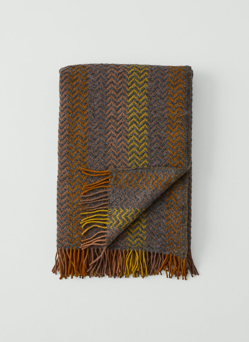 Striped Chevron Wool Blanket | Dusk/Caramel