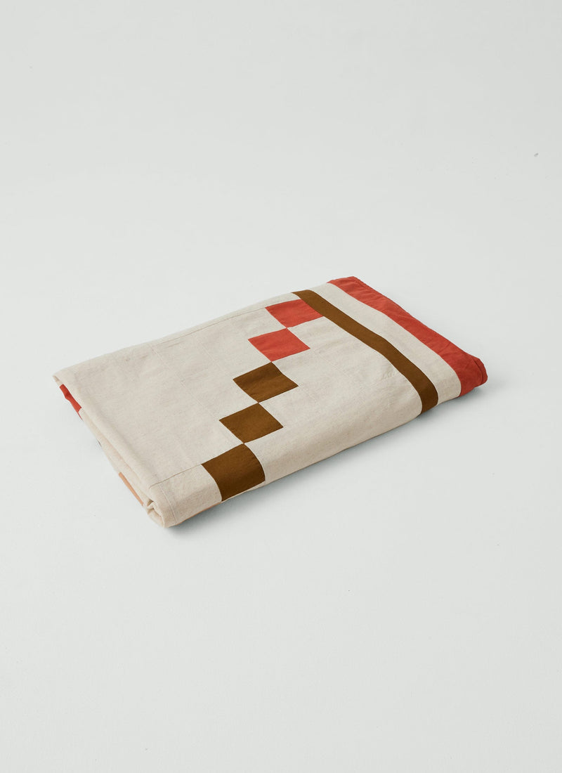 Gable Patchwork Cotton Lightweight Bedspread | Ecru/Rich Ochre/Coral