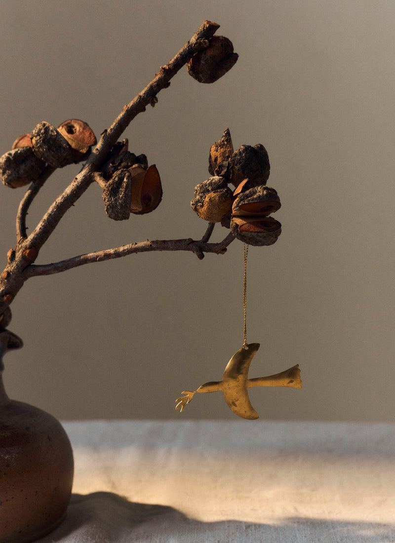 Hammered Metal Dove Decoration | Brass