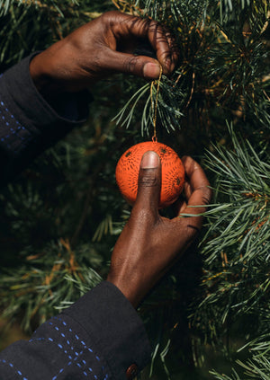 Starburst Hand Painted Bauble | Bright Coral