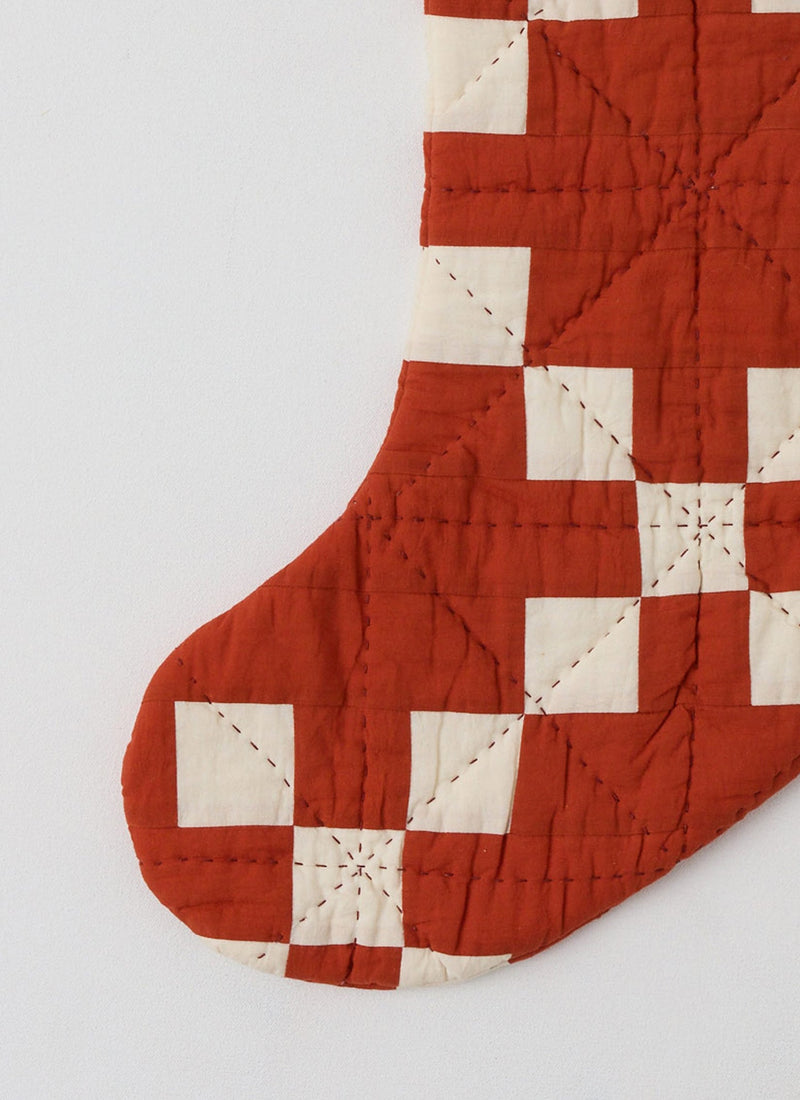 Patchwork Christmas Stocking | Burnt Orange/Ecru