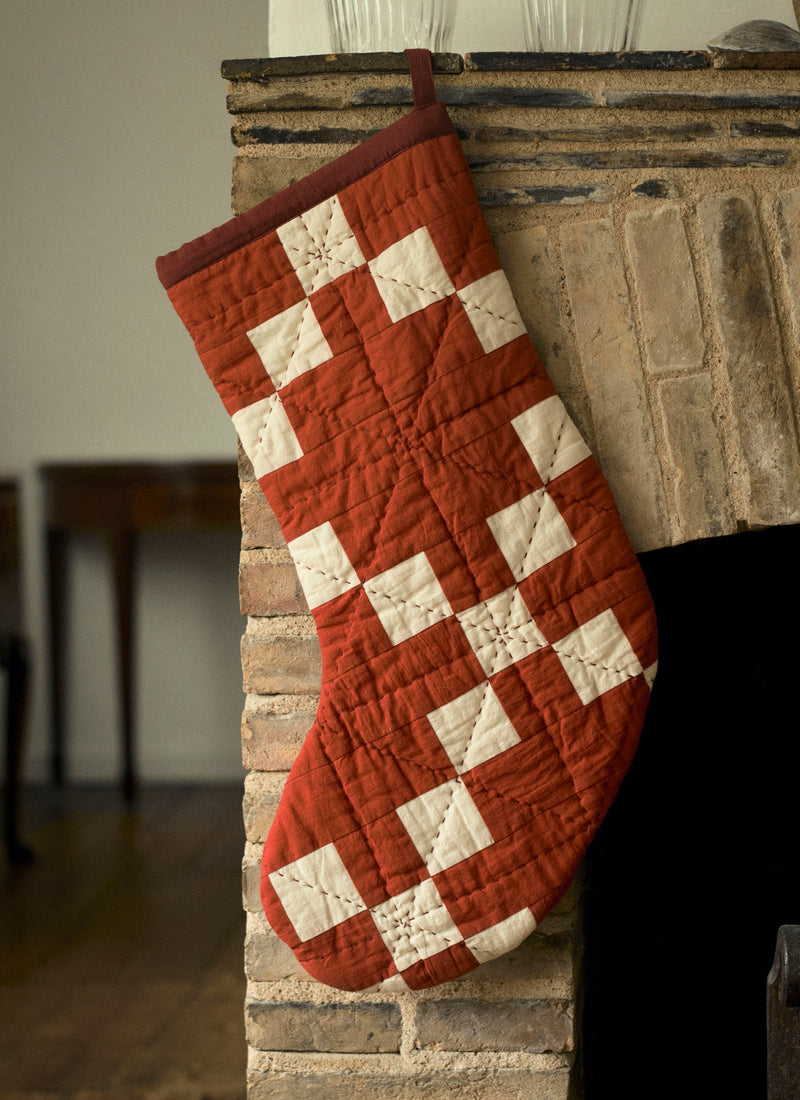 Patchwork Christmas Stocking | Burnt Orange/Ecru