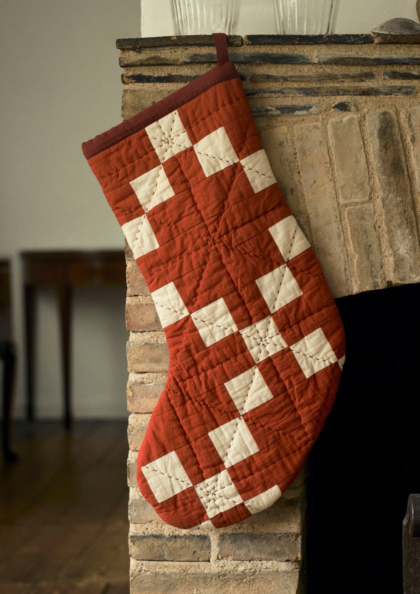 Patchwork Christmas Stocking | Burnt Orange/Ecru