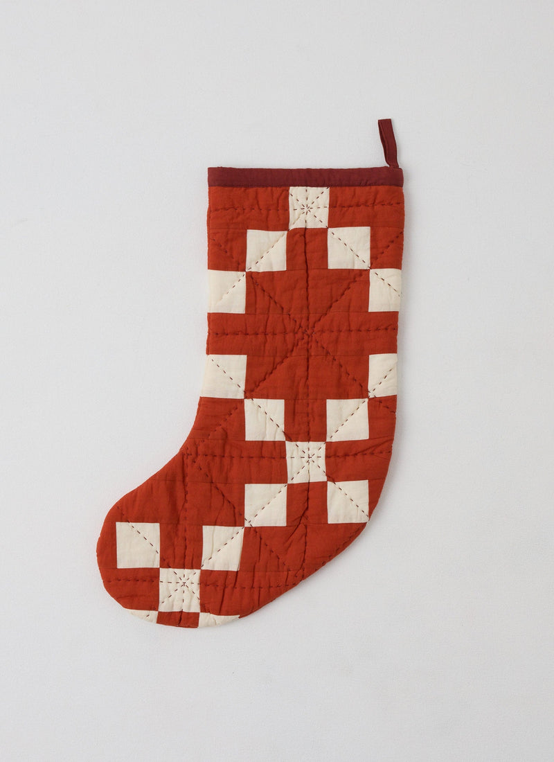 Patchwork Christmas Stocking | Burnt Orange/Ecru