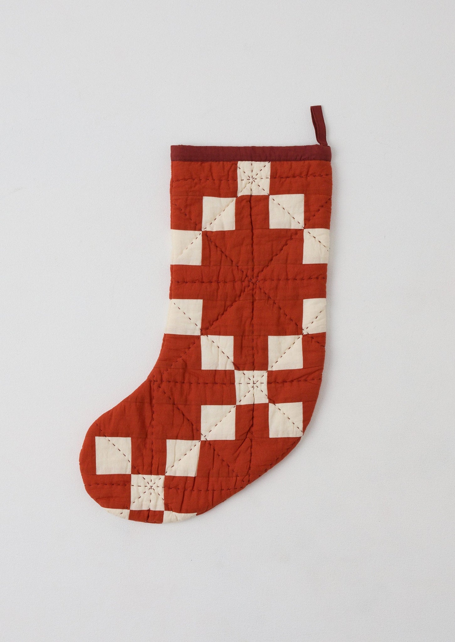 Patchwork Christmas Stocking | Burnt Orange/Ecru
