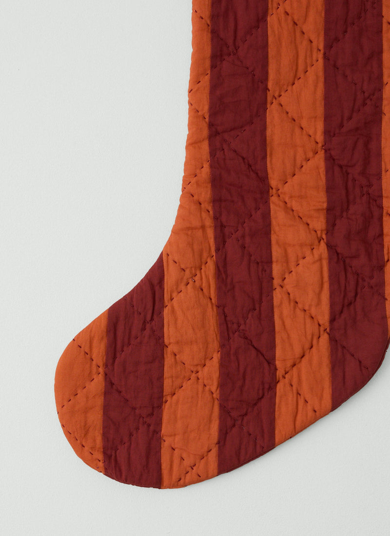 Stripe Patchwork Christmas Stocking | Deep Coral/Ochre