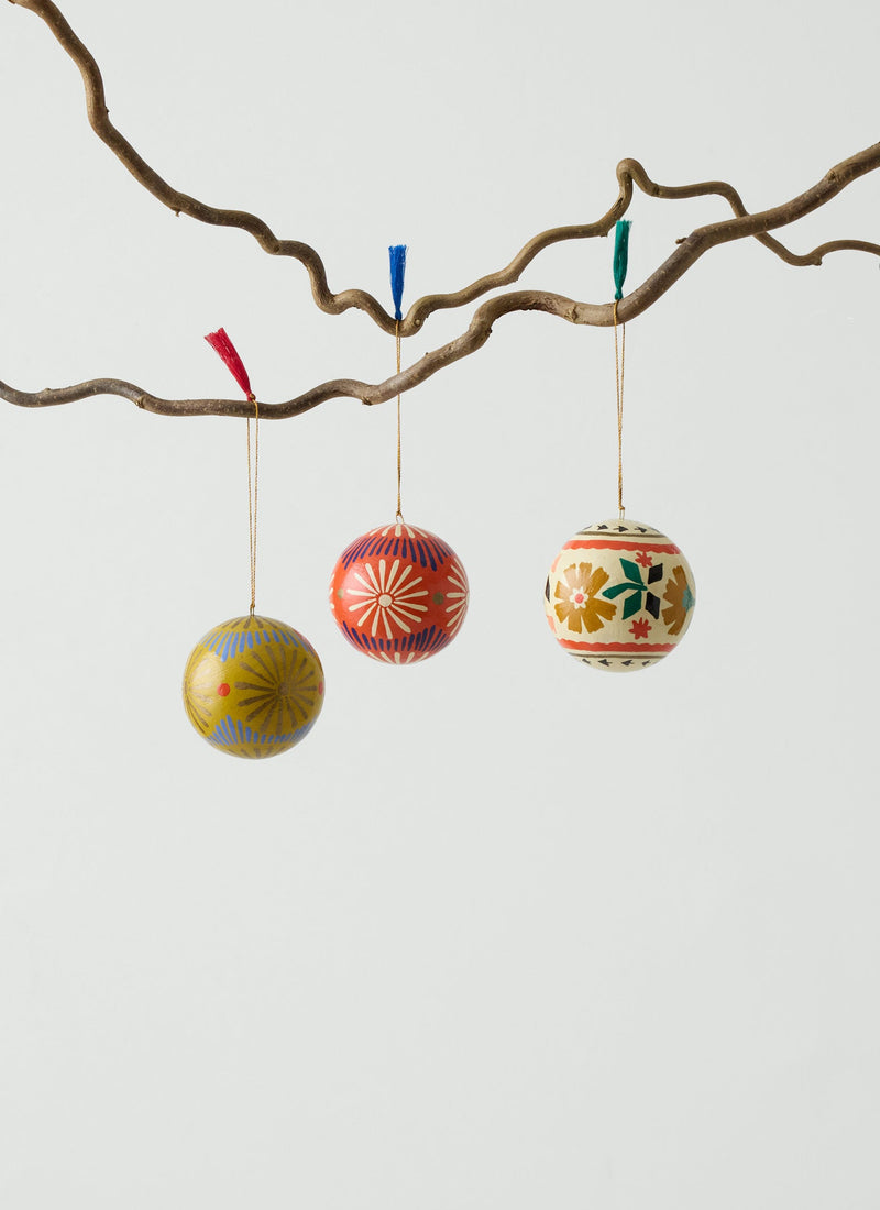 Folk Snowflake Hand Painted Bauble | Antique Olive